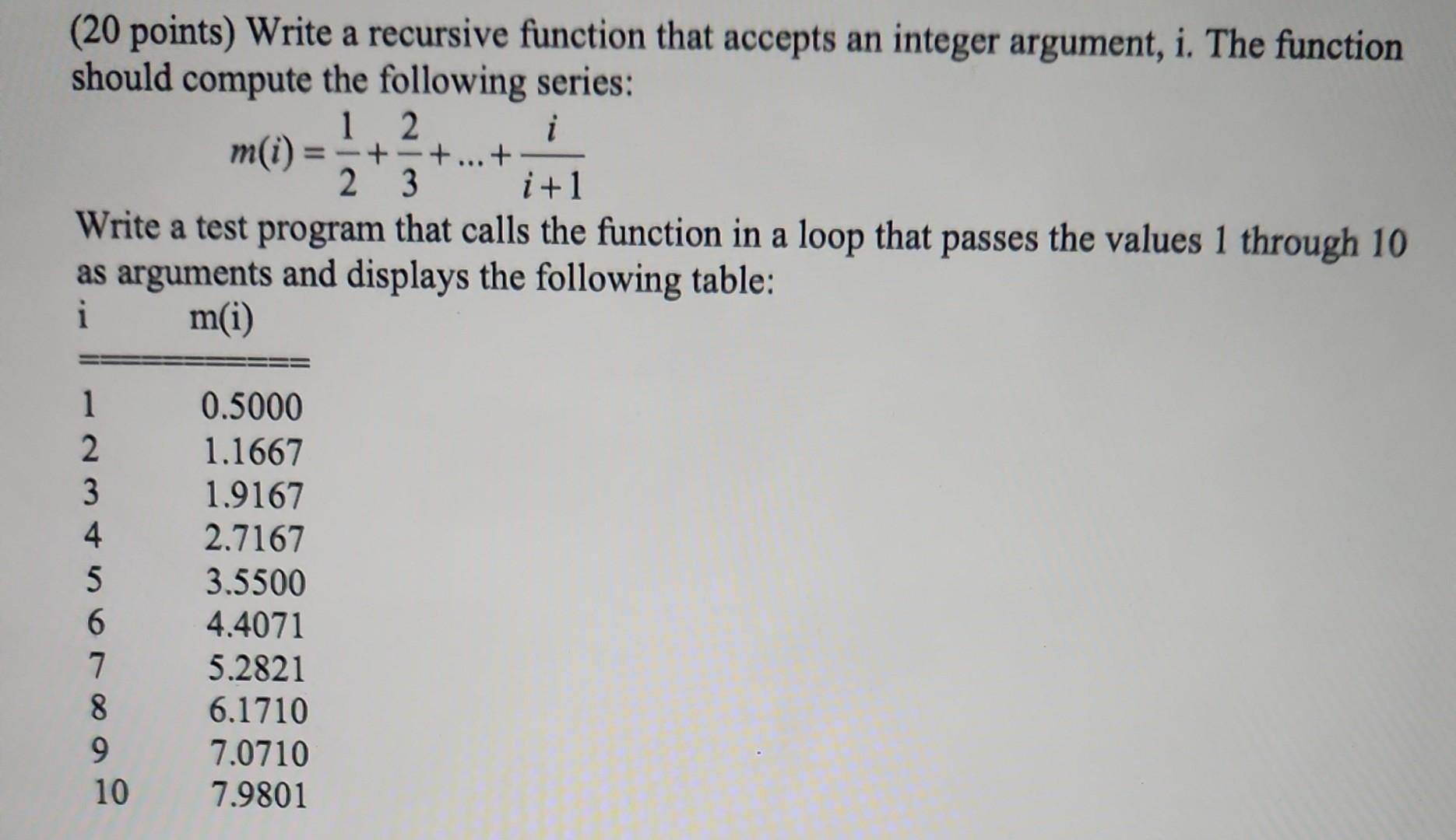 Solved (20 Points) Write A Recursive Function That Accepts | Chegg.com