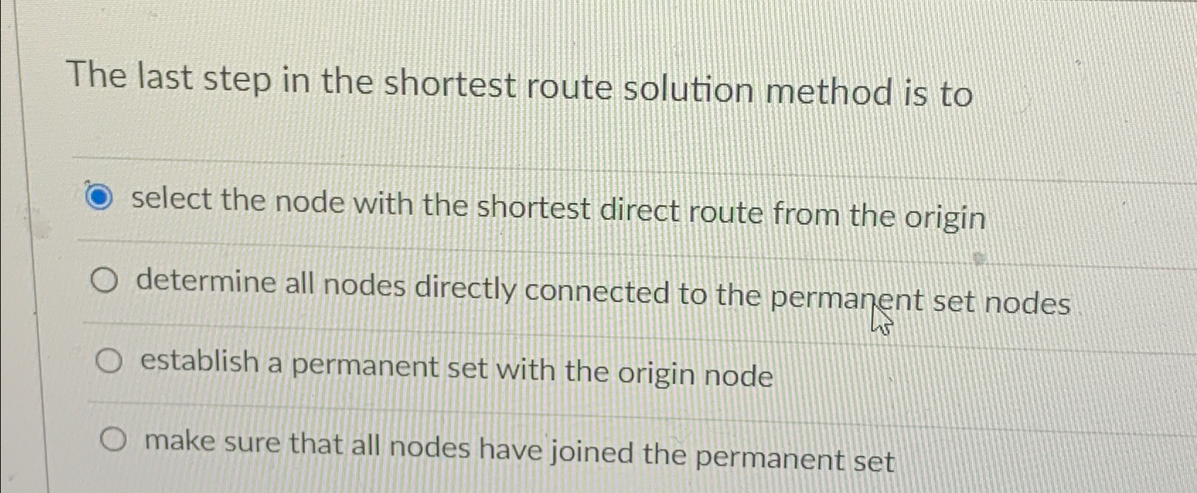 Solved The Last Step In The Shortest Route Solution Method | Chegg.com ...