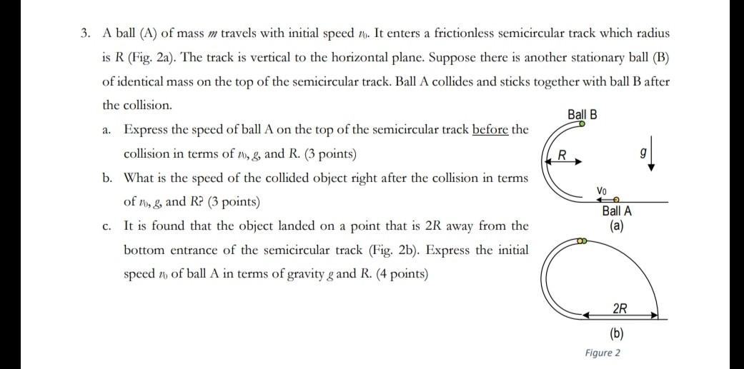 Solved 3. A ball (A) of mass m travels with initial speed | Chegg.com