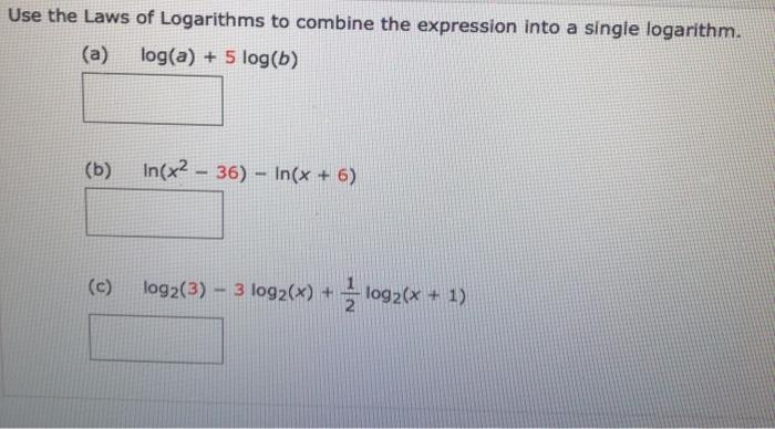 Solved Use The Laws Of Logarithms To Combine The Expression Chegg Com