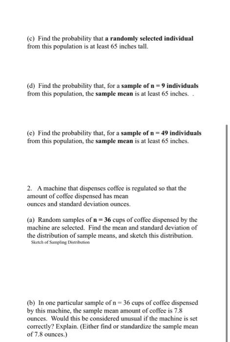 Solved Statistics Sampling Distribution of the Sample Mean | Chegg.com
