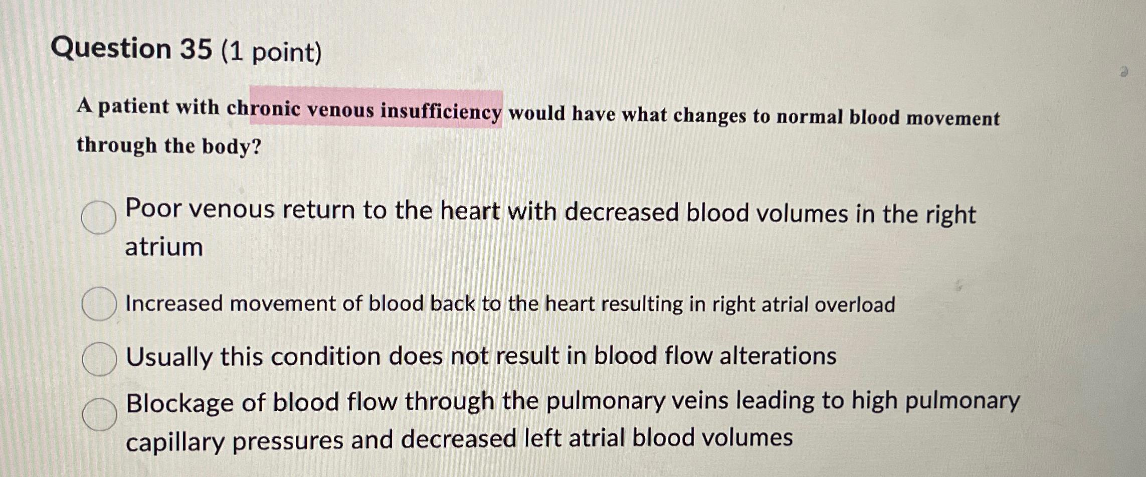 Solved Question 35 (1 ﻿point)A patient with chronic venous | Chegg.com