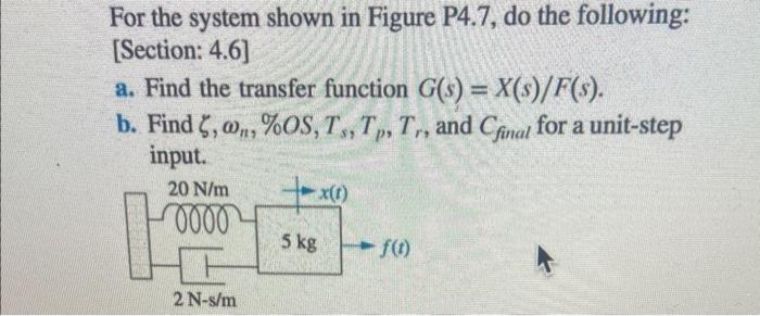 Solved For the system shown in Figure P4.7, do the | Chegg.com