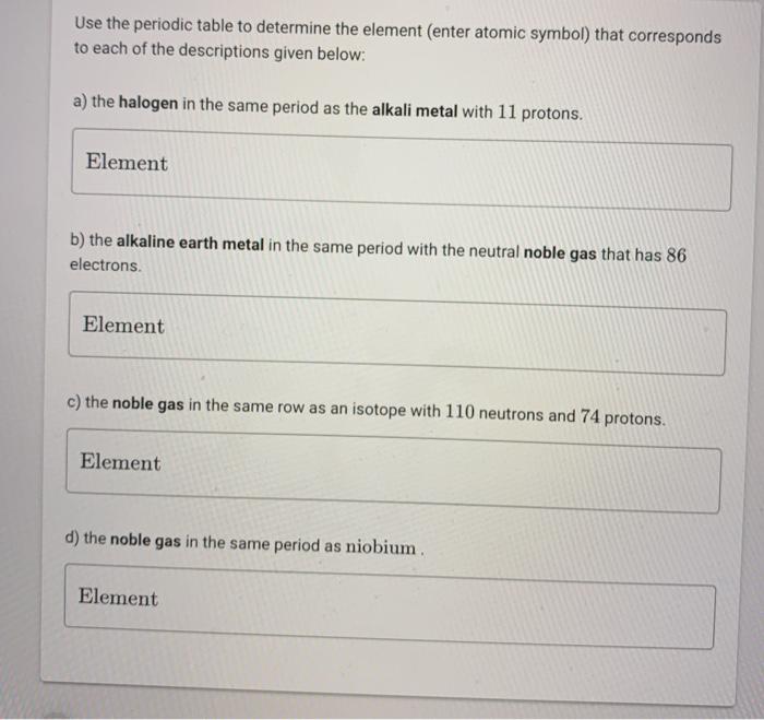 Solved Use the periodic table to determine the element Chegg