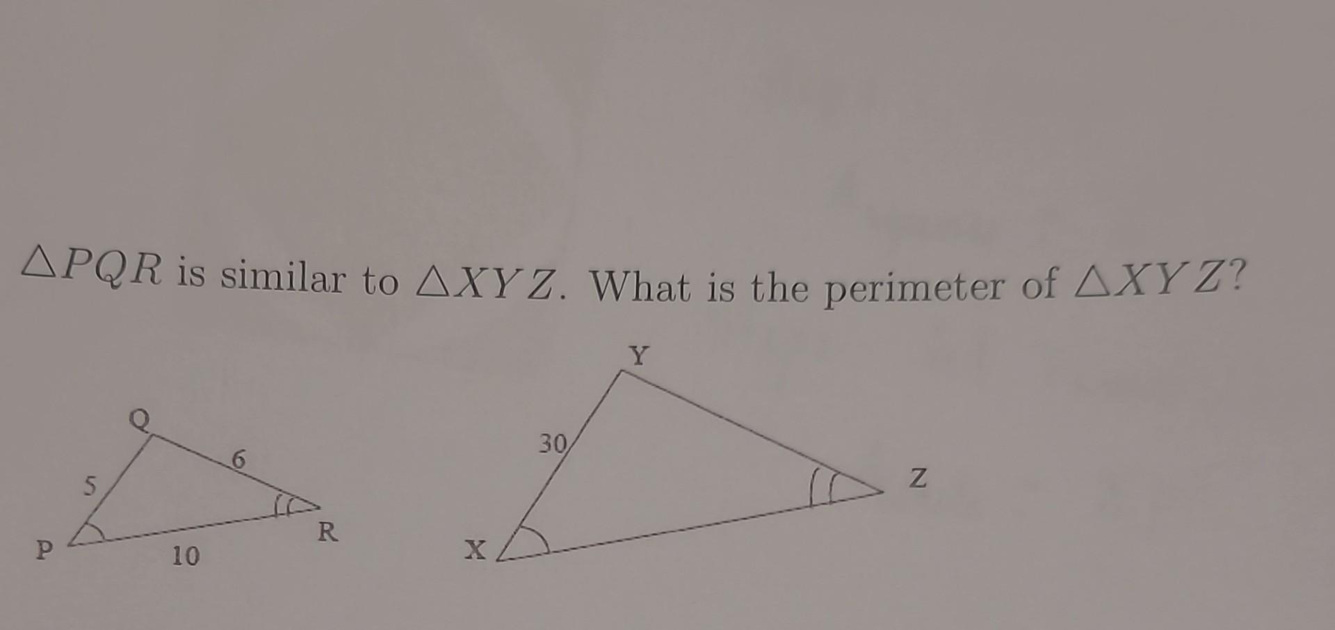 Solved PQR is similar to XYZ. What is the perimeter of | Chegg.com