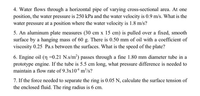 Solved 4. Water flows through a horizontal pipe of varying | Chegg.com