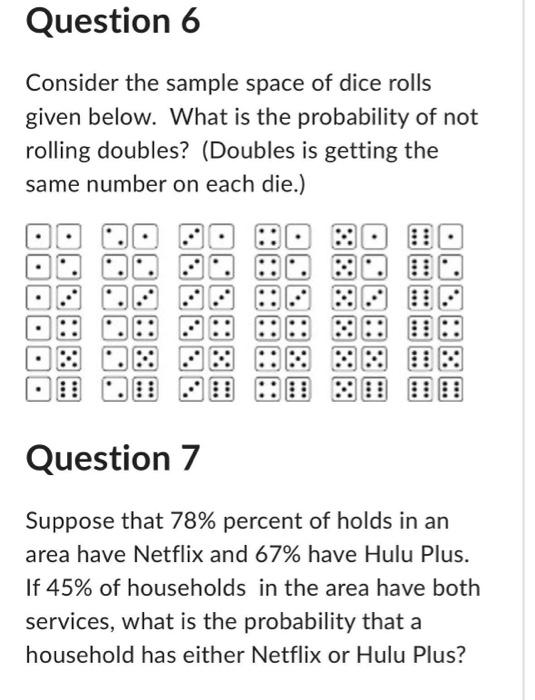 Solved Consider the sample space of dice rolls given below. | Chegg.com
