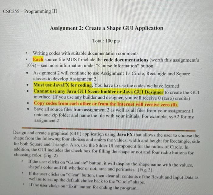 CSC255 - Programming III Assignment 2: Create a Shape | Chegg.com