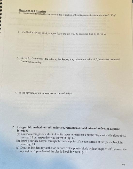Solved Questions and Exercises 1. Does total internal | Chegg.com