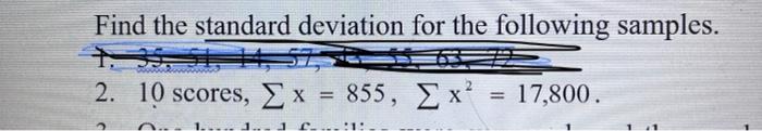 Solved Find the standard deviation for the following | Chegg.com