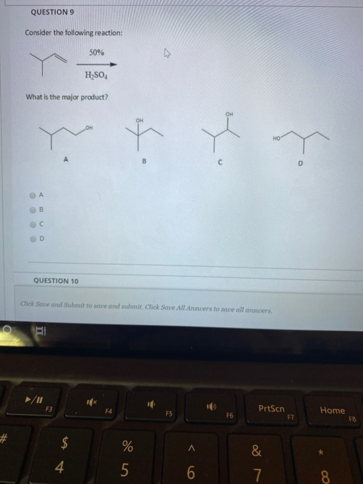 Solved QUESTION 9 Consider The Following Reaction: 50% H2SO4 | Chegg.com