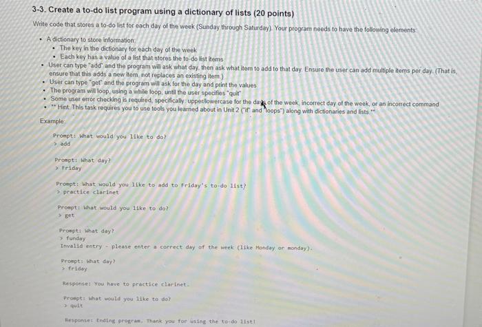 Solved 3-3. Create a to-do list program using a dictionary | Chegg.com