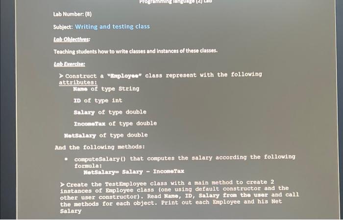 Solved Program Lab Number: (8) Subject: Writing and testing | Chegg.com