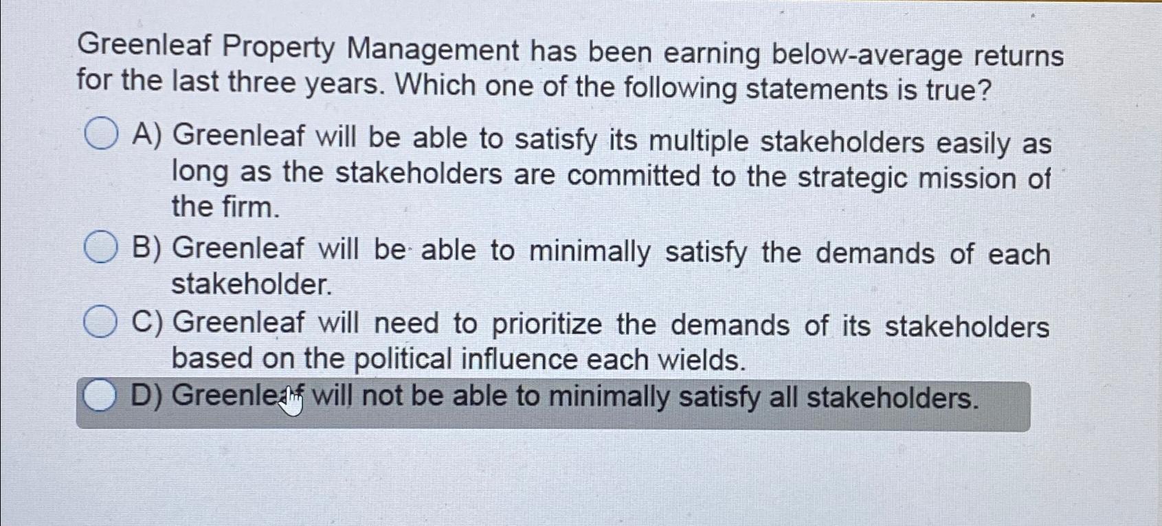 Solved Greenleaf Property Management has been earning