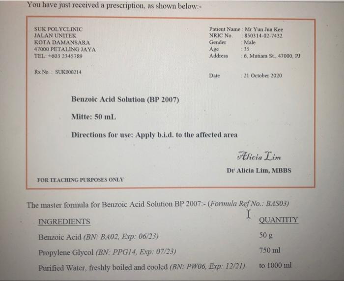 Solved You have just received a prescription, as shown | Chegg.com