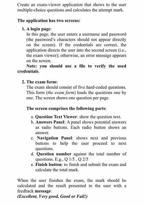 Solved Create an exam-viewer application that shows to the | Chegg.com
