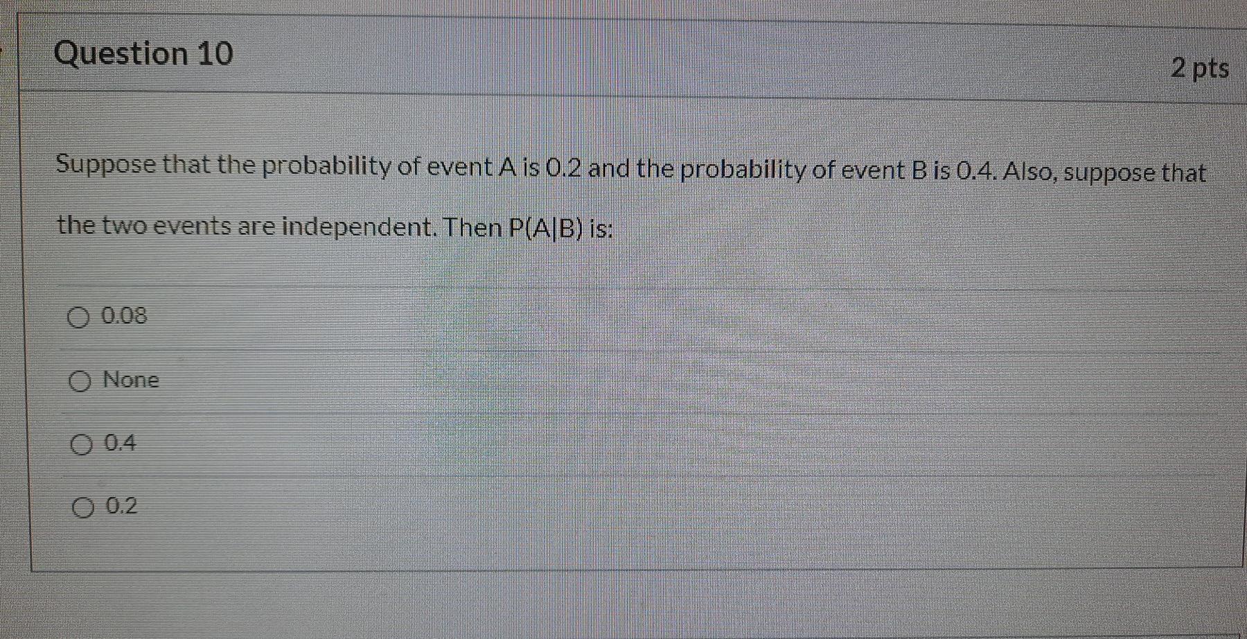 Solved Question 10 2 pts Suppose that the probability of | Chegg.com