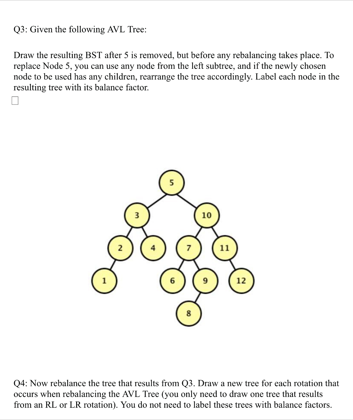 Solved Given the following AVL Treea.) ﻿Draw the resulting | Chegg.com