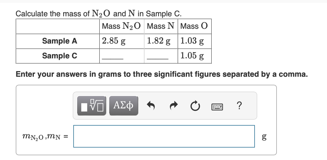 Solved Calculate the mass of N2O and N in Sample C.Enter | Chegg.com