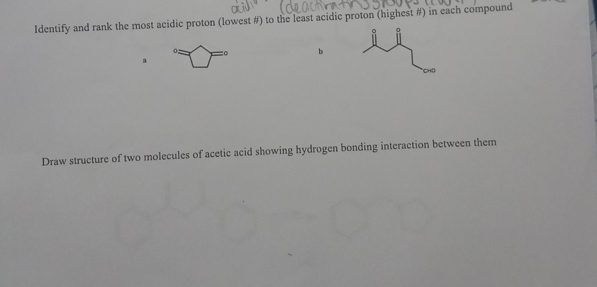 Solved Identify and rank the most acidic proton (lowest \#) | Chegg.com