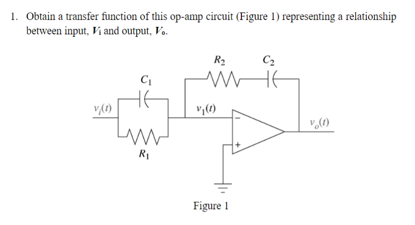 Solved 1. Obtain a transfer function of this op-amp circuit | Chegg.com