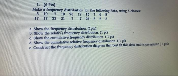 Solved 1. (6Pts) Make a frequency distribution for the | Chegg.com