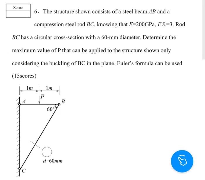 Solved Score 6. The Structure Shown Consists Of A Steel Beam | Chegg.com