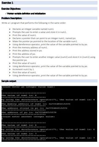 Solved Exercise 1 Exercise Objectives Pointer variable | Chegg.com