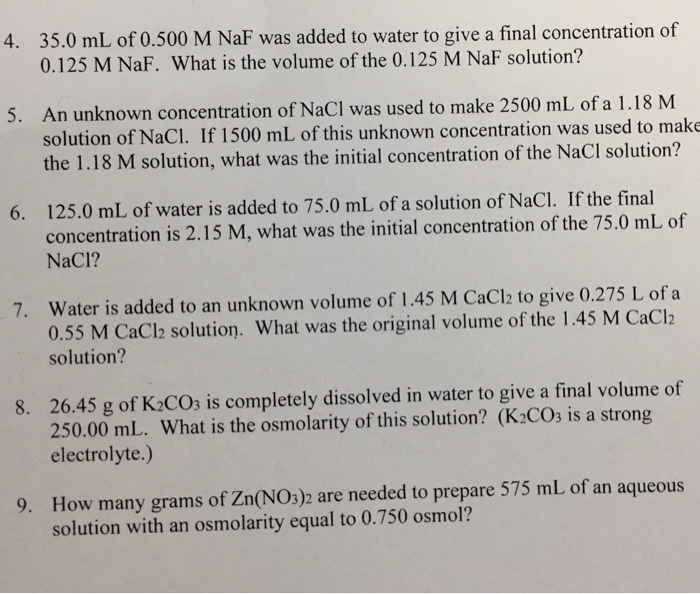 Solved 4. 35.0 mL of 0.500 M NaF was added to water to give | Chegg.com