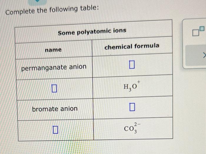 Solved Complete The Following Table: | Chegg.com