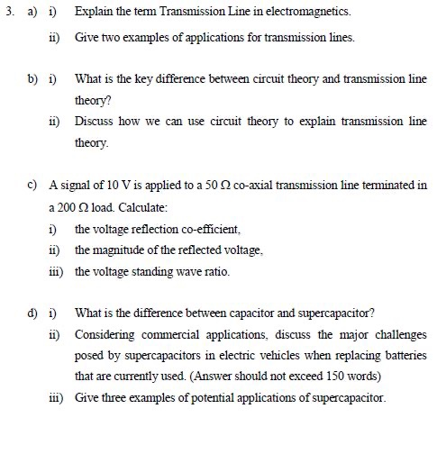 Solved 3. a) i) Explain the term Transmission Line in | Chegg.com
