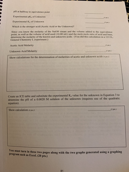 Determination of the Ka for a weak acid lab report.
