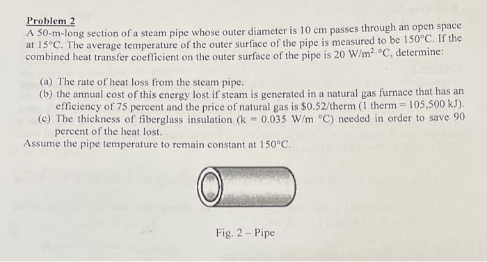 Solved Problem 2 A 50-m-long Section Of A Steam Pipe Whose | Chegg.com