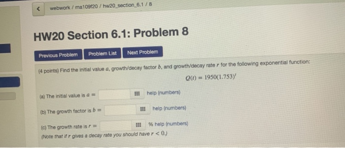 Solved HW20 Section 6.1: Problem 7 Previous Problem Problem | Chegg.com