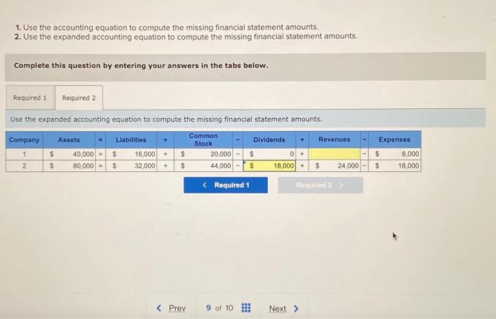 Solved 1. Use The Accounting Equation To Compute The Missing | Chegg.com