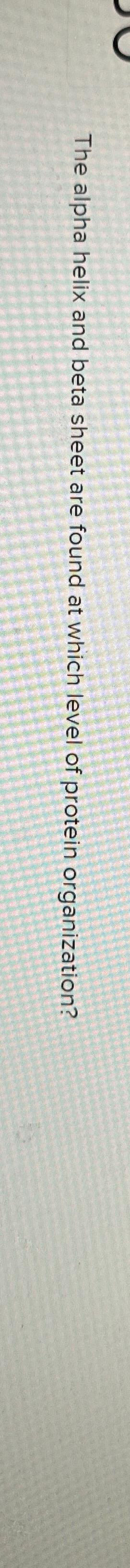 Solved The Alpha Helix And Beta Sheet Are Found At Which Chegg Com