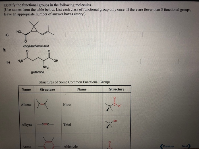 Solved Identify The Functional Groups In The Following 0910