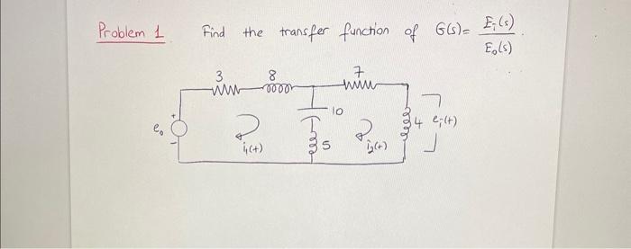 Solved Problem 1 Find the transfer function of | Chegg.com