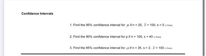 Solved Confidence intervals 1. Find the 95% confidence | Chegg.com