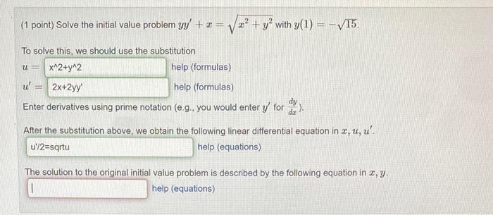 Solved 1 Point Solve The Initial Value Problem Y Chegg Com