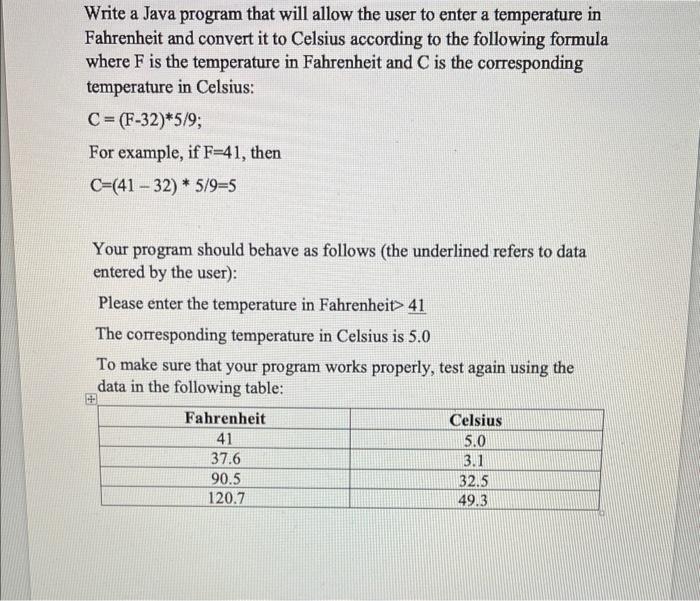 Java - Fahrenheit to Celsius degree