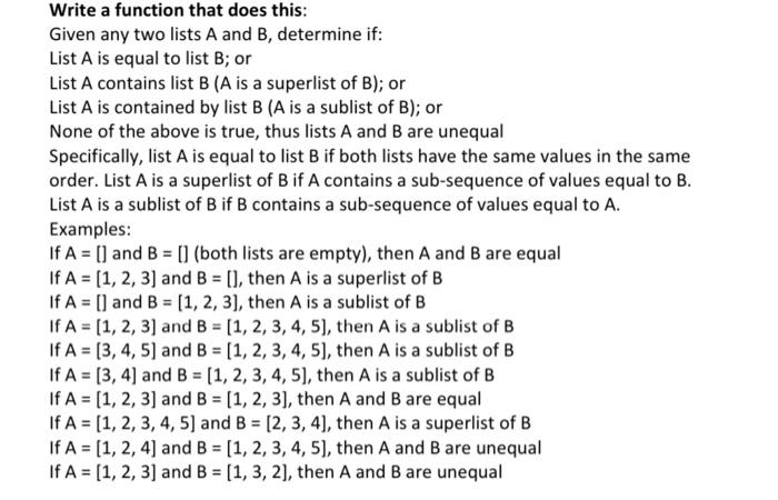 Given Any Two Lists A And B, Determine If: List A Is | Chegg.com