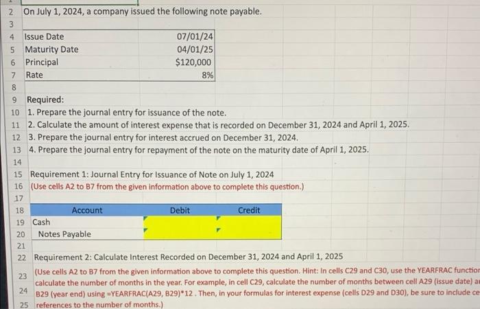 Solved On July 1,2024 , a company issued the following note 