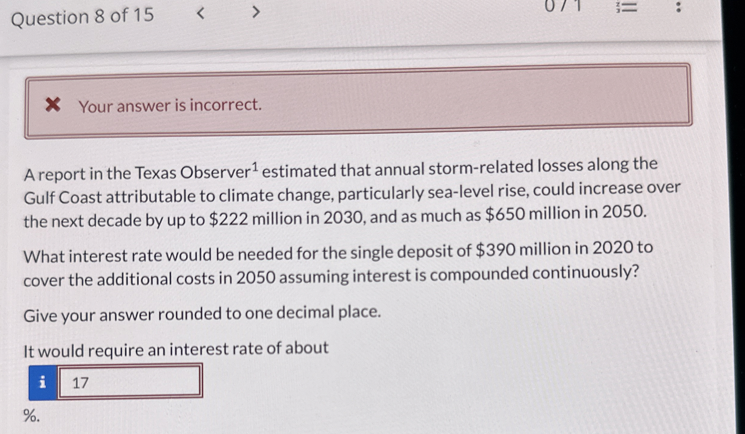 Solved Question 8 ﻿of 15Your answer is incorrect.A report in | Chegg.com