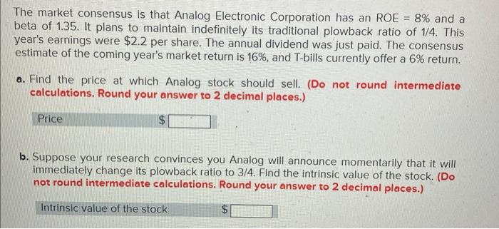 Solved The Market Consensus Is That Analog Electronic | Chegg.com