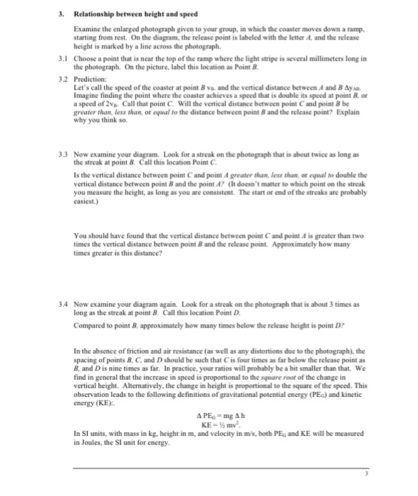 3. Relationship between height and speed Examine the | Chegg.com