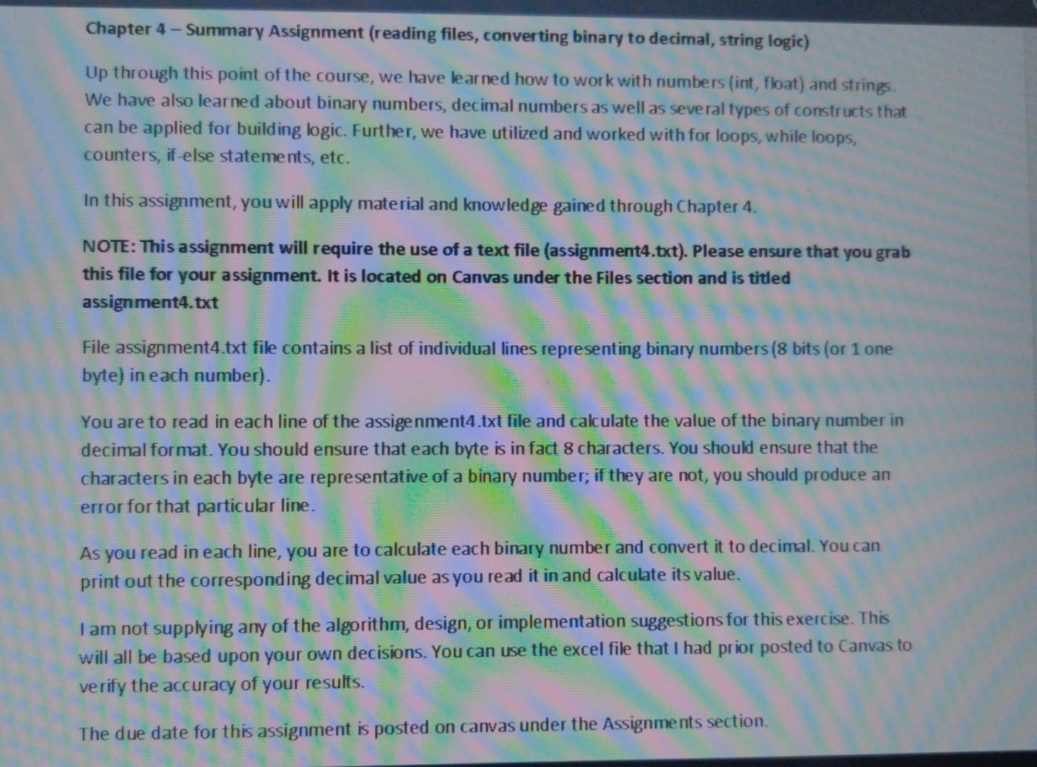 Solved Chapter 4 - Summary Assignment (reading files, | Chegg.com