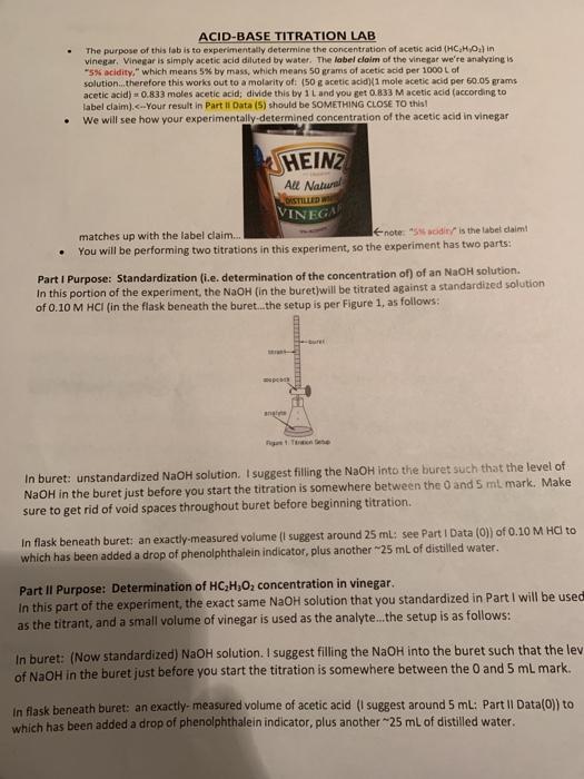 Solved ACID-BASE TITRATION LAB The purpose of this lab is to | Chegg.com