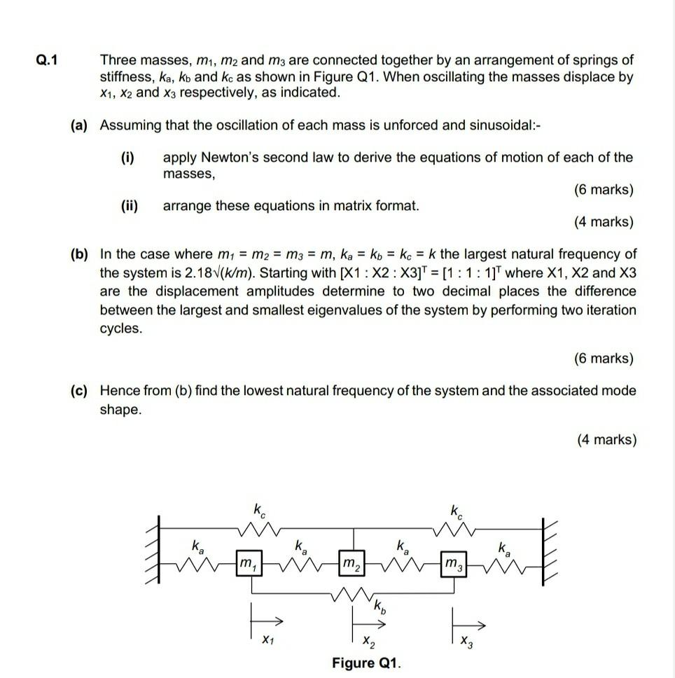 Solved Q.1 Three Masses, M1, M2 And M3 Are Connected | Chegg.com