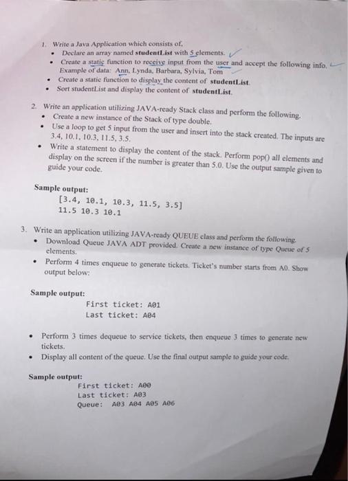 Solved 1. Write a Java Application which consists of • | Chegg.com